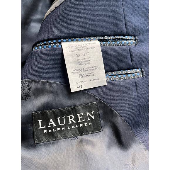 Lauren Ralph Lauren Mens Blazer Size 44S Navy blue Wool Blend Natural Stretch - Picture 7 of 12